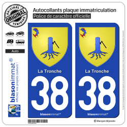 2 Autocollants plaque immatriculation Auto 38 La Tronche - Armoiries