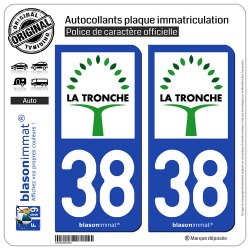 2 Autocollants plaque immatriculation Auto 38 La Tronche - Ville