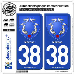 2 Autocollants plaque immatriculation Auto 38 Moirans - Armoiries