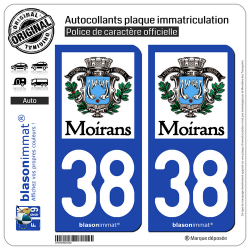 2 Autocollants plaque immatriculation Auto 38 Moirans - Armoiries II