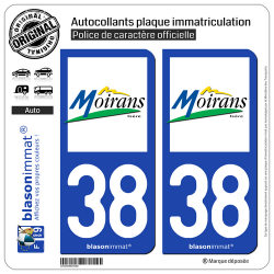 2 Autocollants plaque immatriculation Auto 38 Moirans - Ville