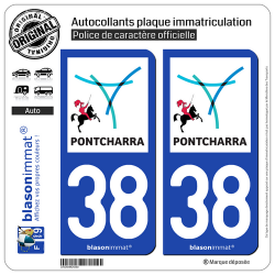 2 Autocollants plaque immatriculation Auto 38 Pontcharra - Commune