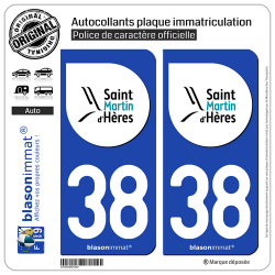 2 Autocollants plaque immatriculation Auto 38 Saint-Martin-d'Hères - Ville