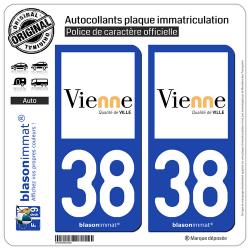 2 Autocollants plaque immatriculation Auto 38 Vienne - Ville