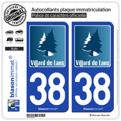 2 Autocollants plaque immatriculation Auto 38 Villard-de-Lans - Vercors