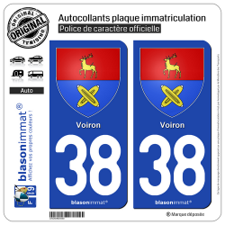 2 Autocollants plaque immatriculation Auto 38 Voiron - Armoiries