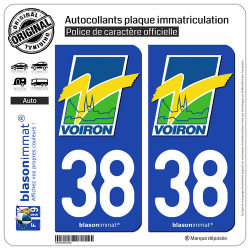 2 Autocollants plaque immatriculation Auto 38 Voiron - Ville