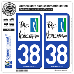 2 Autocollants plaque immatriculation Auto 38 Voiron - Agglo