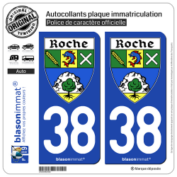 2 Autocollants plaque immatriculation Auto 38 Roche - Commune