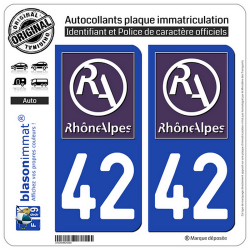 2 Autocollants plaque immatriculation Auto 42 Rhône-Alpes - LogoType II