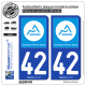 2 Autocollants plaque immatriculation Auto 42 Auvergne-Rhône-Alpes - Région