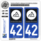 2 Autocollants plaque immatriculation Auto 42 Auvergne-Rhône-Alpes - Région II