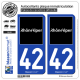 2 Autocollants plaque immatriculation Auto 42 Rhône-Alpes - Tourisme
