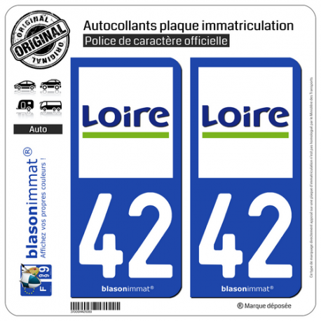 2 Autocollants plaque immatriculation Auto 42 Loire - Département