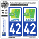 2 Autocollants plaque immatriculation Auto 42 Loire - Tourisme