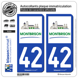2 Autocollants plaque immatriculation Auto 42 Montbrison - Ville