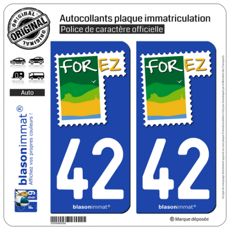 2 Autocollants plaque immatriculation Auto 42 Montbrison - Tourisme