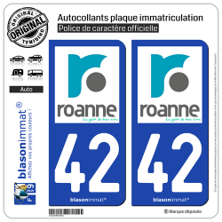 2 Autocollants plaque immatriculation Auto 42 Roanne - Ville