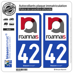 2 Autocollants plaque immatriculation Auto 42 Roanne - Agglo
