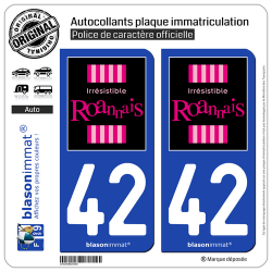2 Autocollants plaque immatriculation Auto 42 Roanne - Tourisme