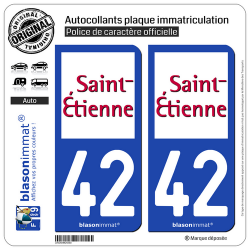2 Autocollants plaque immatriculation Auto 42 Saint-Etienne - Ville