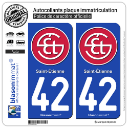 2 Autocollants plaque immatriculation Auto 42 Saint-Etienne - Ville II