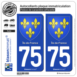 2 Autocollants plaque immatriculation Auto 75 Île-de-France - Armoiries