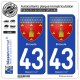 2 Autocollants plaque immatriculation Auto 43 Brioude - Armoiries