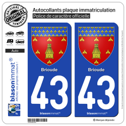 2 Autocollants plaque immatriculation Auto 43 Brioude - Armoiries
