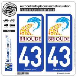 2 Autocollants plaque immatriculation Auto 43 Brioude - Ville