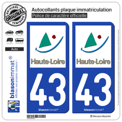 2 Autocollants plaque immatriculation Auto 43 Haute-Loire - Département