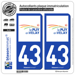 2 Autocollants plaque immatriculation Auto 43 Puy-en-Velay - Agglo