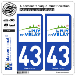 2 Autocollants plaque immatriculation Auto 43 Puy-en-Velay - Ville