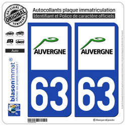 2 Autocollants plaque immatriculation Auto 63 Auvergne - LogoType