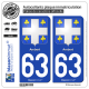 2 Autocollants plaque immatriculation Auto 63 Ambert - Armoiries