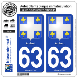2 Autocollants plaque immatriculation Auto 63 Ambert - Armoiries