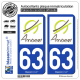 2 Autocollants plaque immatriculation Auto 63 Ambert - Ville