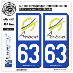 2 Autocollants plaque immatriculation Auto 63 Ambert - Ville