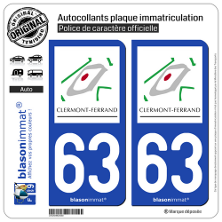 2 Autocollants plaque immatriculation Auto 63 Clermont-Ferrand - Tourisme