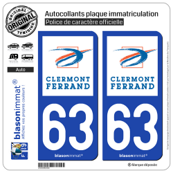 2 Autocollants plaque immatriculation Auto 63 Clermont-Ferrand - Ville