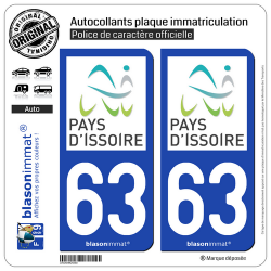 2 Autocollants plaque immatriculation Auto 63 Issoire - Agglo