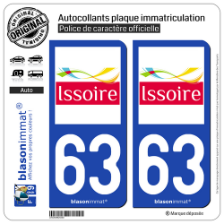 2 Autocollants plaque immatriculation Auto 63 Issoire - Ville