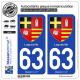 2 Autocollants plaque immatriculation Auto 63 Laqueuille - Armoiries