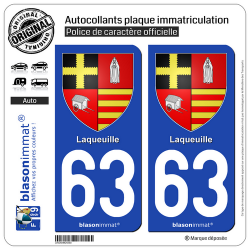 2 Autocollants plaque immatriculation Auto 63 Laqueuille - Armoiries