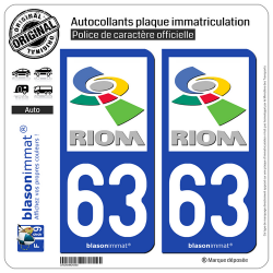 2 Autocollants plaque immatriculation Auto 63 Riom - Agglo