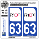 2 Autocollants plaque immatriculation Auto 63 Riom - Ville