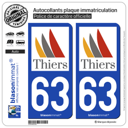 2 Autocollants plaque immatriculation Auto 63 Thiers - Ville