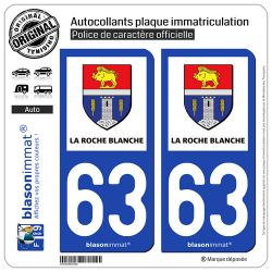 2 Autocollants plaque immatriculation Auto 63 La Roche-Blanche - Commune