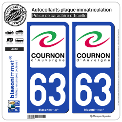 2 Autocollants plaque immatriculation Auto 63 Cournon-d'Auvergne - Ville