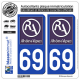 2 Autocollants plaque immatriculation Auto 69 Rhône-Alpes - LogoType II